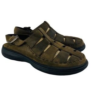 Mens 13 Merrell Topo Slice Mocha Sandals Brown Leather Fisherman‎ Heel Strap